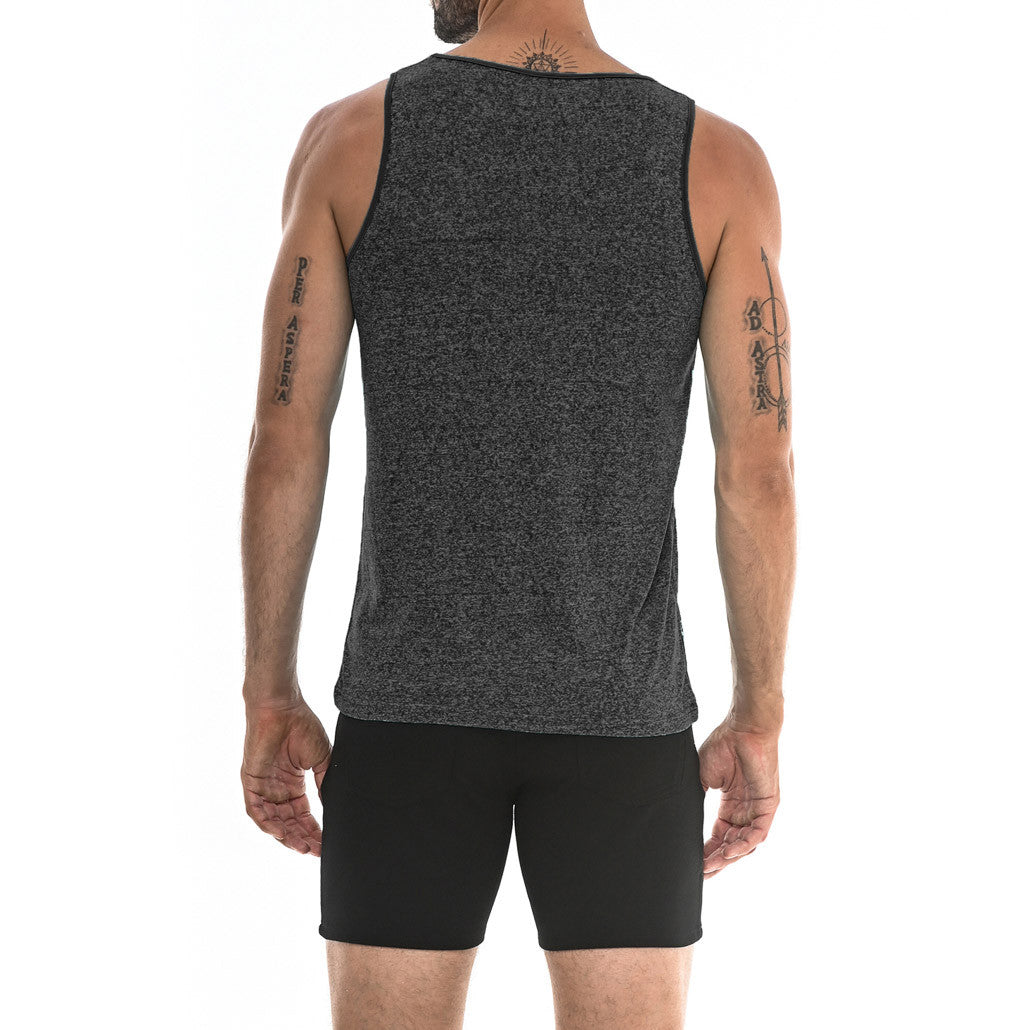 St33le - Space Dye Stretch Mesh Performance Gym Tank Top - Charcoal