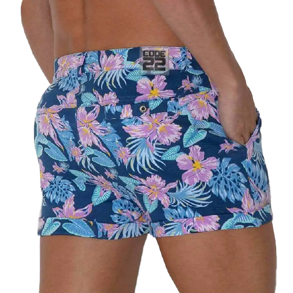 CODE 22 - 5-Pocket Micro Shorts - Aqua Floral