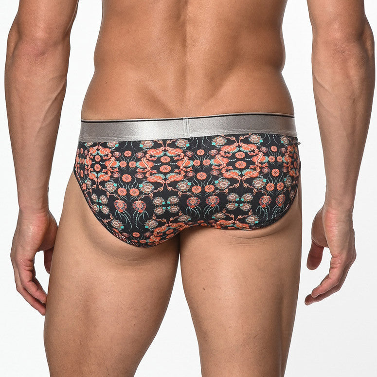 St33le - Cotton Print Low Rise Brief - Navy/Coral Paisley