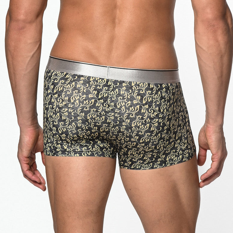 St33le - Microfiber Print Low Rise Trunk - Black/Yellow Leaves