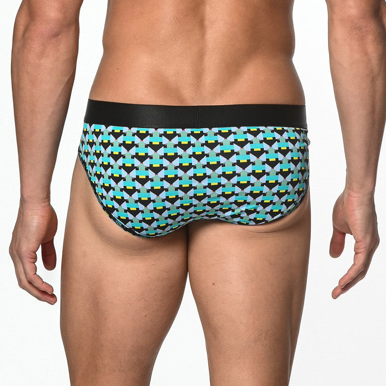 St33le - Cotton Print Low Rise Brief - Aqua/Periwinkle Matrix