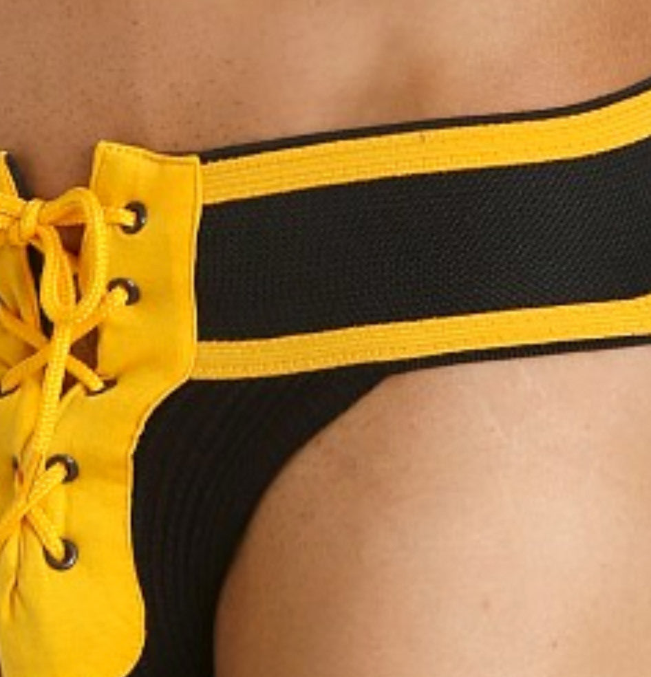 Jack Adams - Footballer Lace-Up Jockstrap - Black/Yellow