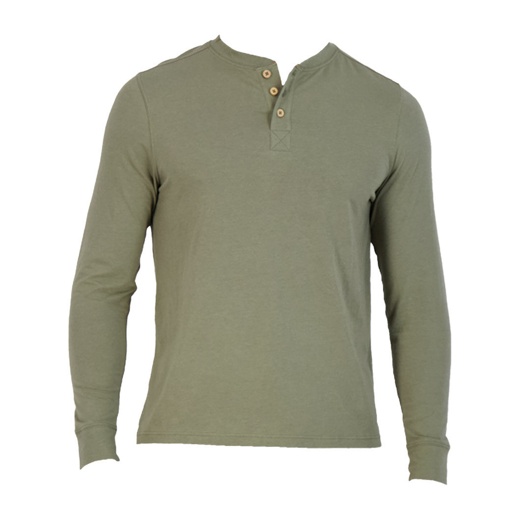 Wood - Long Sleeve Henley Lounge Shirt - Olive