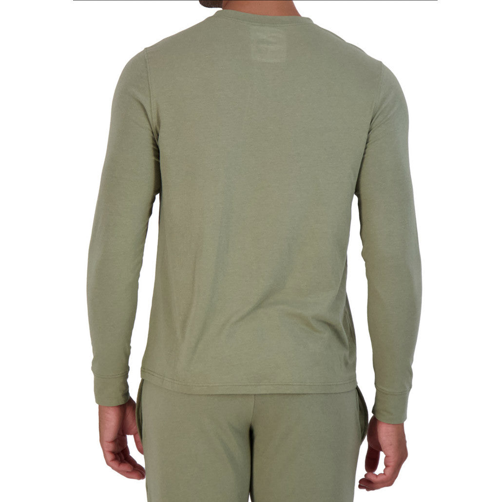 Wood - Long Sleeve Henley Lounge Shirt - Olive
