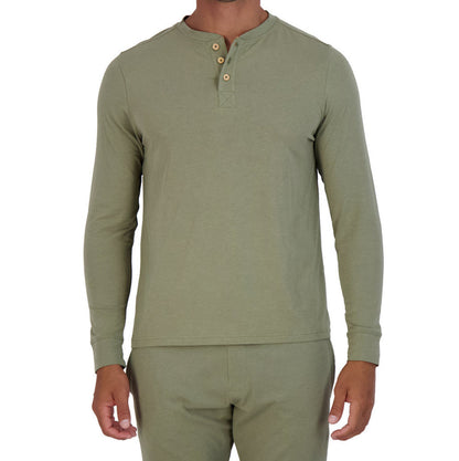 Wood - Long Sleeve Henley Lounge Shirt - Olive