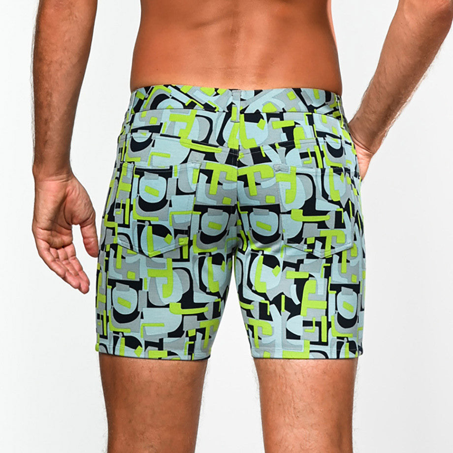 St33le Limited Edition 5” Stretch Knit Shorts - Pear Sky Pop Art