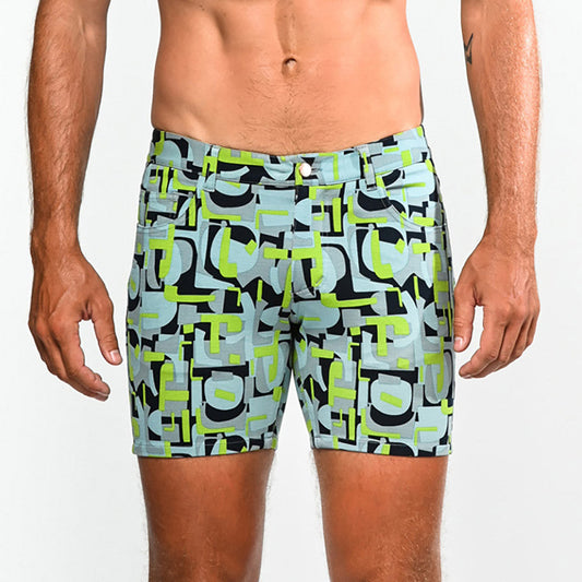 St33le Limited Edition 5” Stretch Knit Shorts - Pear Sky Pop Art