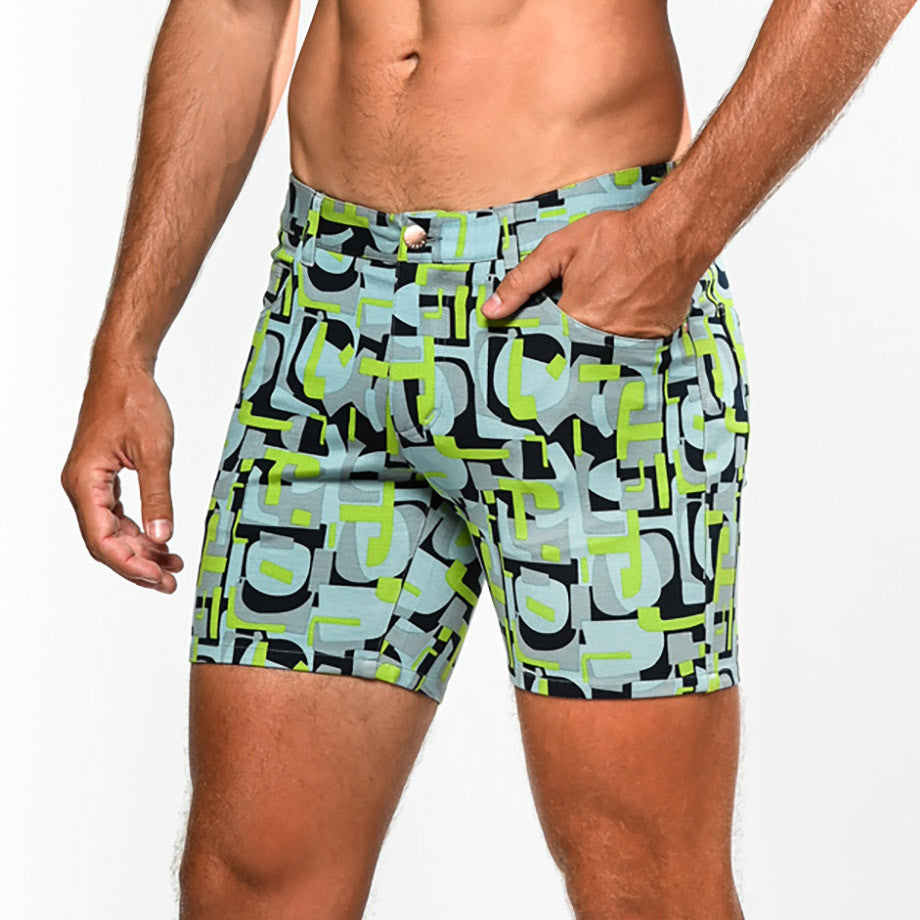 St33le Limited Edition 5” Stretch Knit Shorts - Pear Sky Pop Art