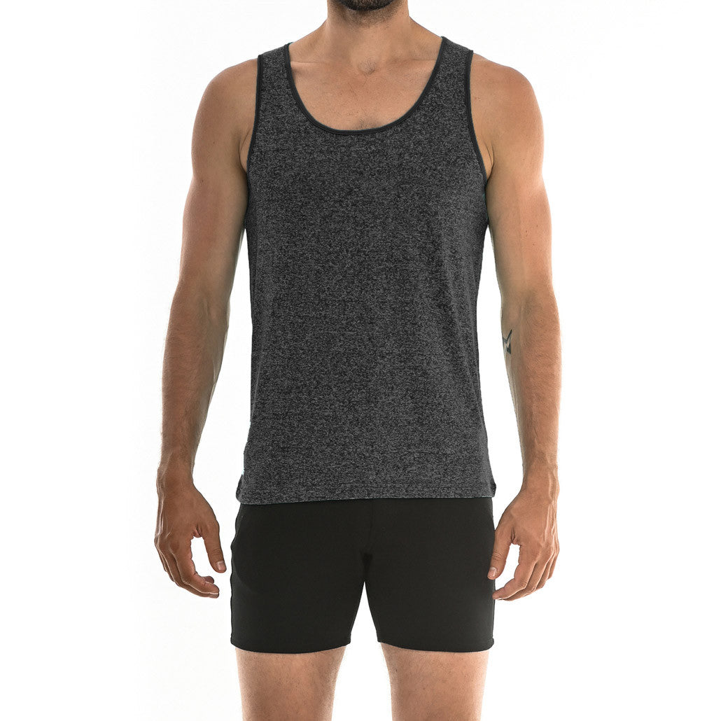 St33le - Space Dye Stretch Mesh Performance Gym Tank Top - Charcoal