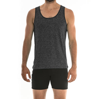 St33le - Space Dye Stretch Mesh Performance Gym Tank Top - Charcoal