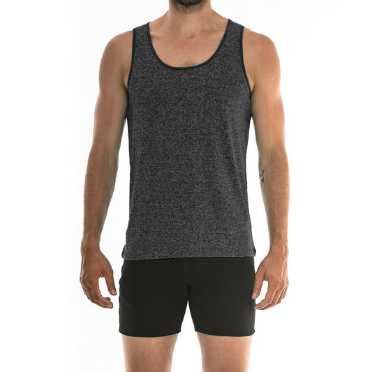 St33le - Space Dye Stretch Mesh Performance Gym Tank Top - Charcoal