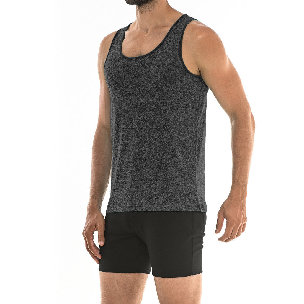 St33le - Space Dye Stretch Mesh Performance Gym Tank Top - Charcoal