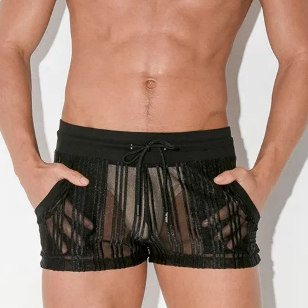 Code 22 - Mesh Pinstripe Shorts - Black
