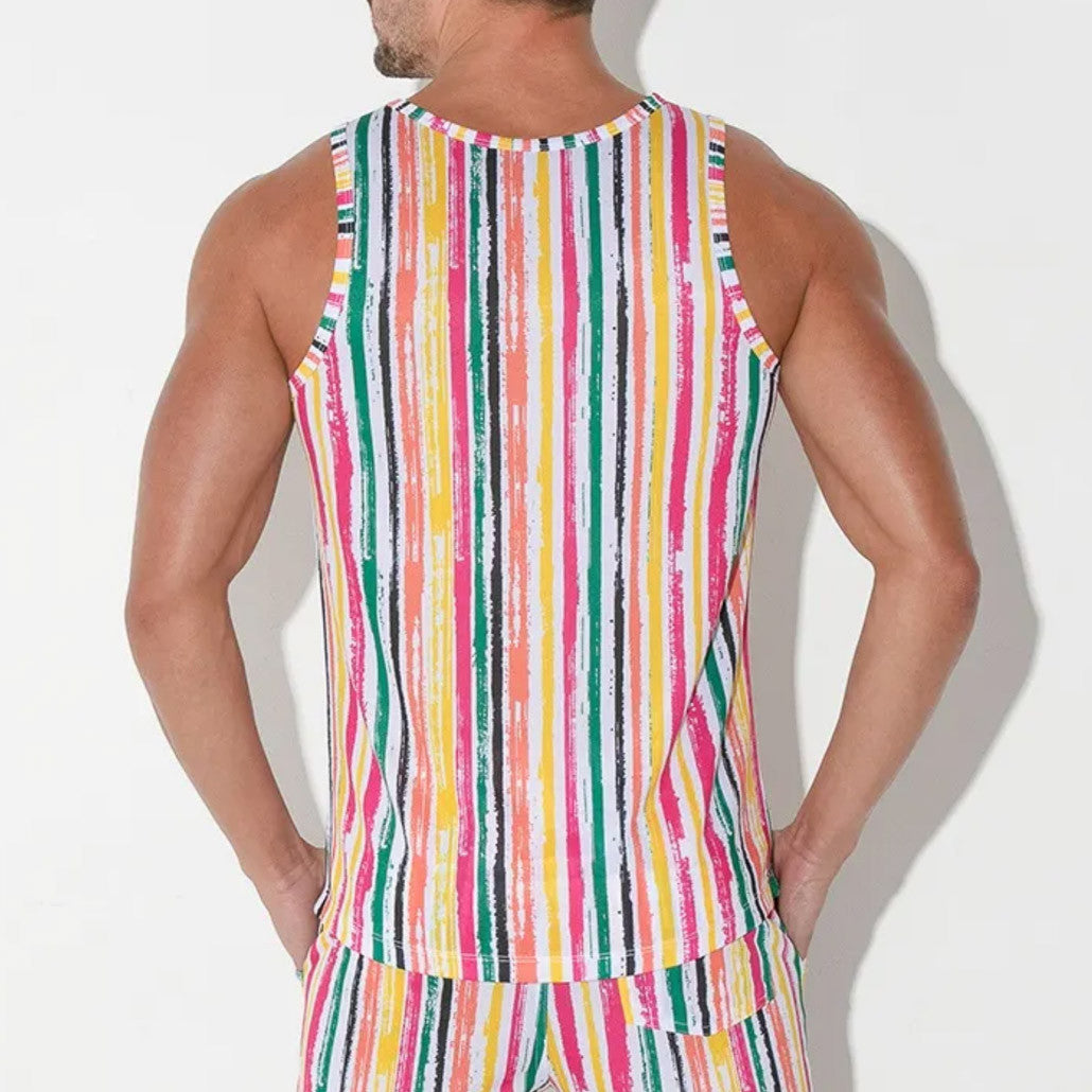 Code 22 - Vivid Print Tank Top - Orange Stripes
