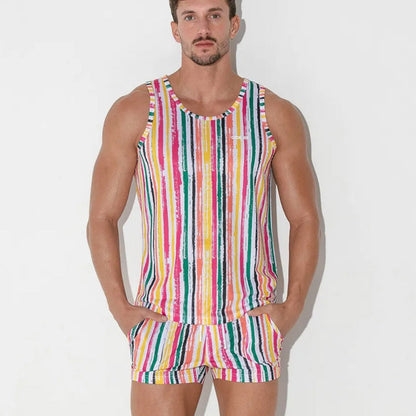 Code 22 - Vivid Print Tank Top - Orange Stripes