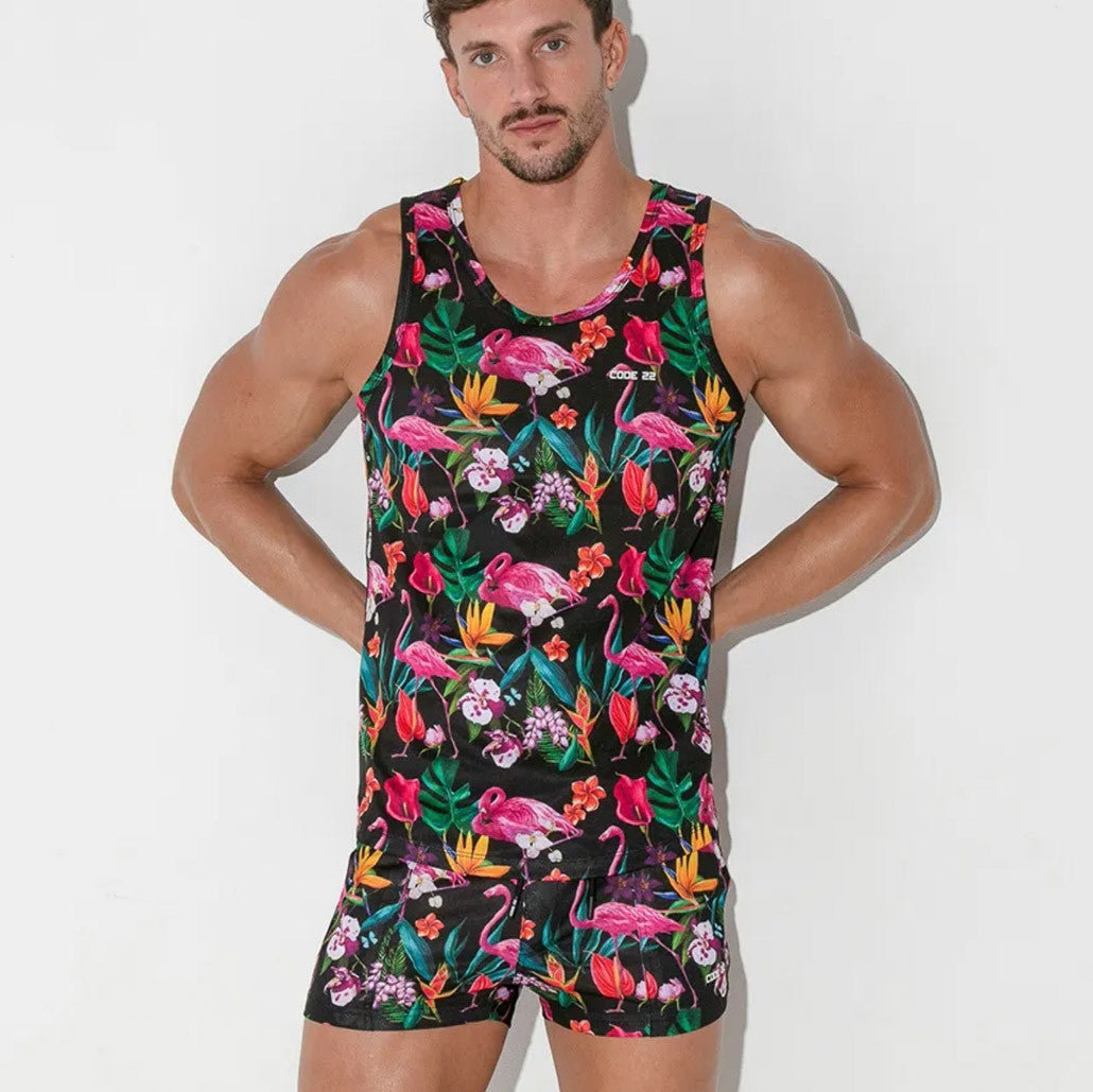 Code 22 - Vivid Print Tank Top - Flamingos