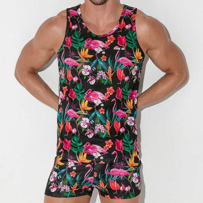 Code 22 - Vivid Print Tank Top - Flamingos