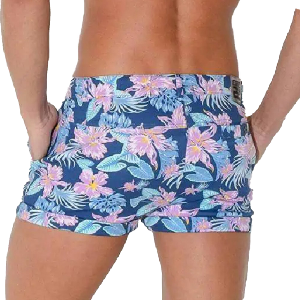 CODE 22 - 5-Pocket Micro Shorts - Aqua Floral
