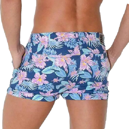 CODE 22 - 5-Pocket Micro Shorts - Aqua Floral