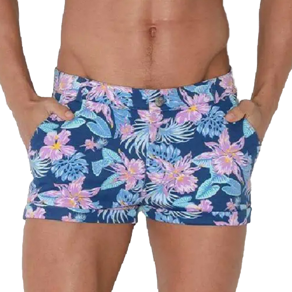 CODE 22 - 5-Pocket Micro Shorts - Aqua Floral