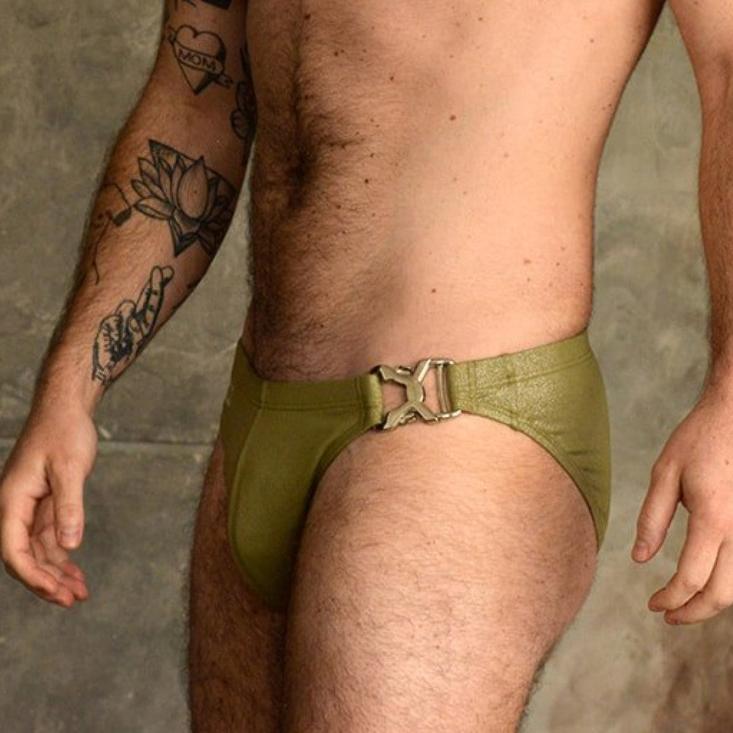 Chris Turk - Glitter Clasp Swim Brief - Olive Glitter