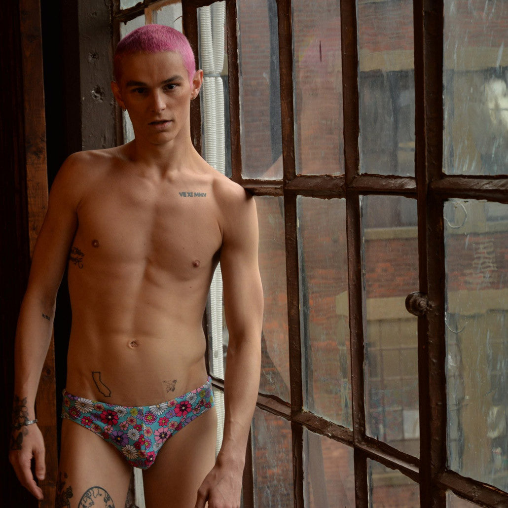 Chris Turk - Groovy Floral Swim Brief - Blue