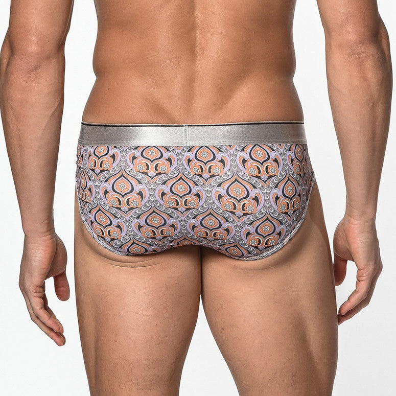 St33le - Microfiber Print Low Rise Brief - Navy/Amber Baroque