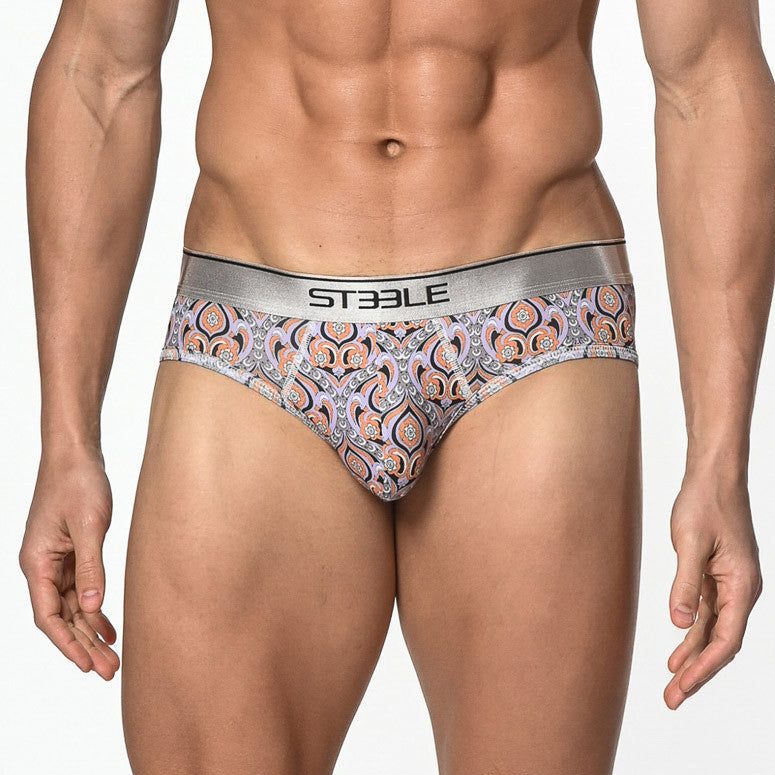 St33le - Microfiber Print Low Rise Brief - Navy/Amber Baroque