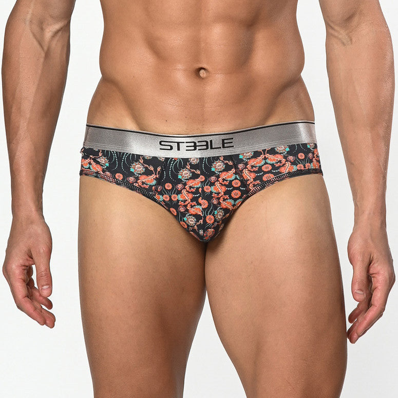 St33le - Cotton Print Low Rise Brief - Navy/Coral Paisley
