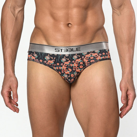 St33le - Cotton Print Low Rise Brief - Navy/Coral Paisley