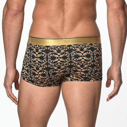 St33le - Cotton Print Low Rise Trunk - Black/Gold Filigree