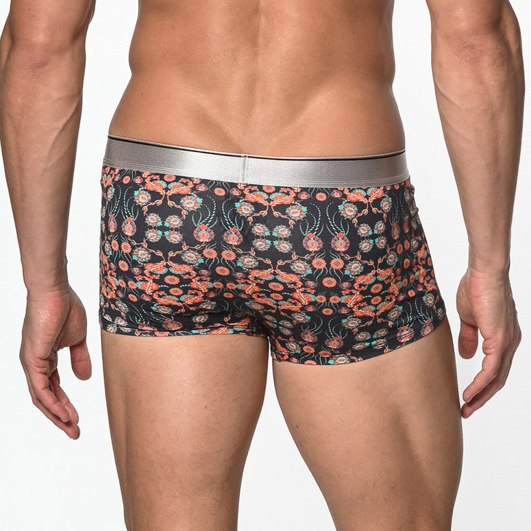 St33le - Cotton Print Low Rise Trunk - Navy/Coral Paisley