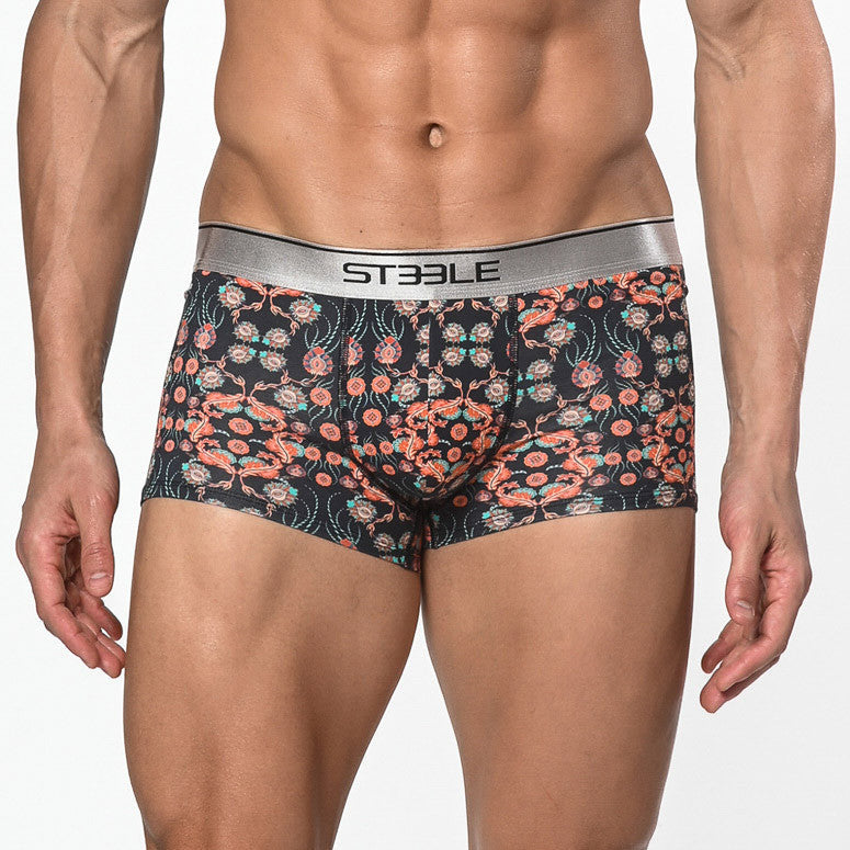 St33le - Cotton Print Low Rise Trunk - Navy/Coral Paisley