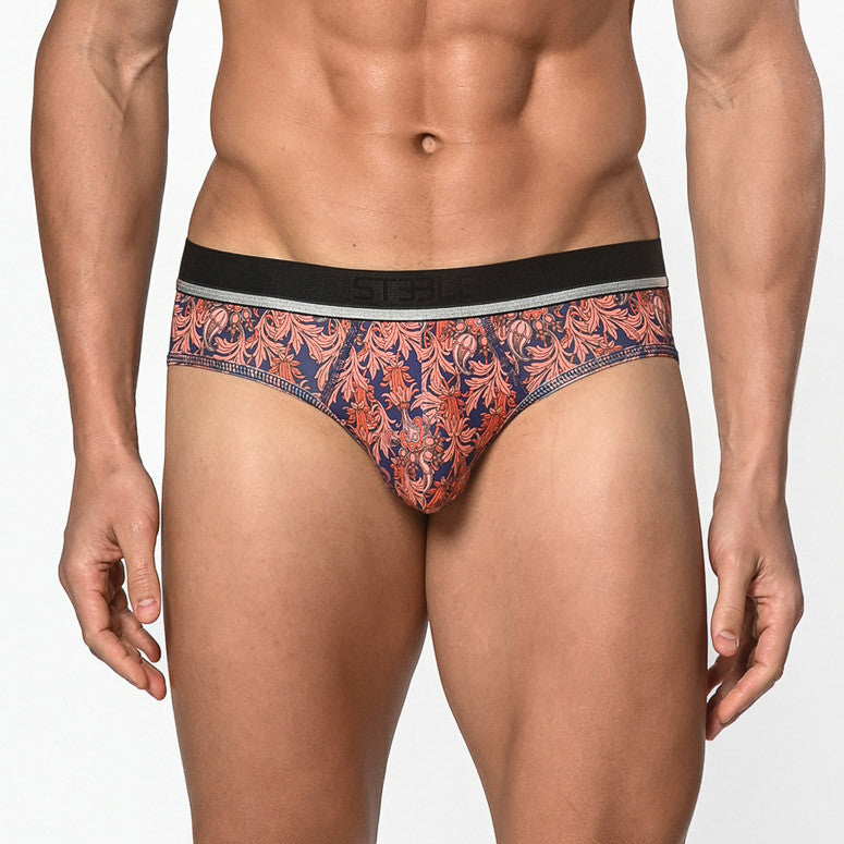 St33le - Microfiber Print Low Rise Brief - Sienna/Navy Paisley