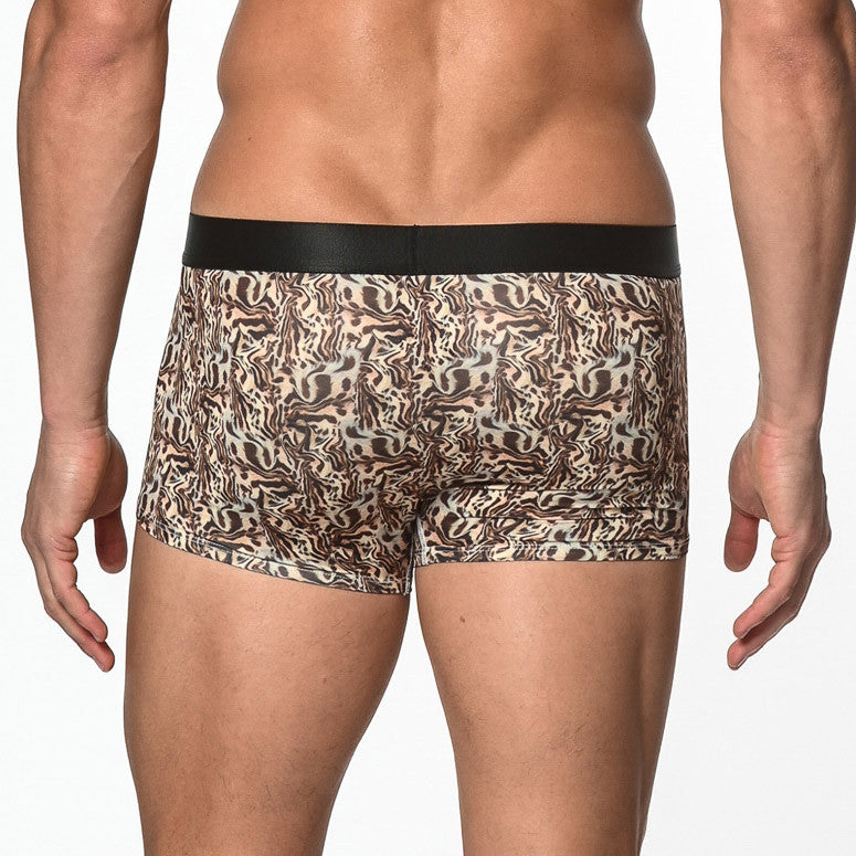 St33le - Microfiber Print Low Rise Trunk - Brown/Khaki Safari