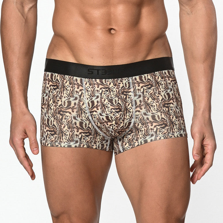 St33le - Microfiber Print Low Rise Trunk - Brown/Khaki Safari