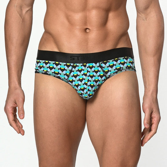 St33le - Cotton Print Low Rise Brief - Aqua/Periwinkle Matrix