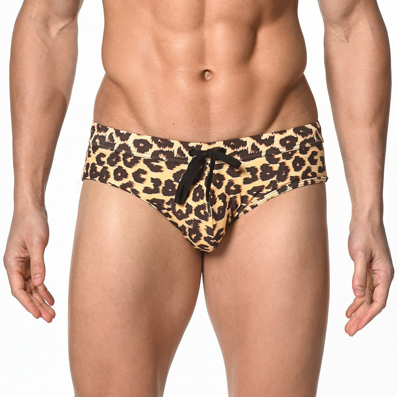 St33le - Freestyle Swim Brief W/ Cup - Honey/Brown/Leopard