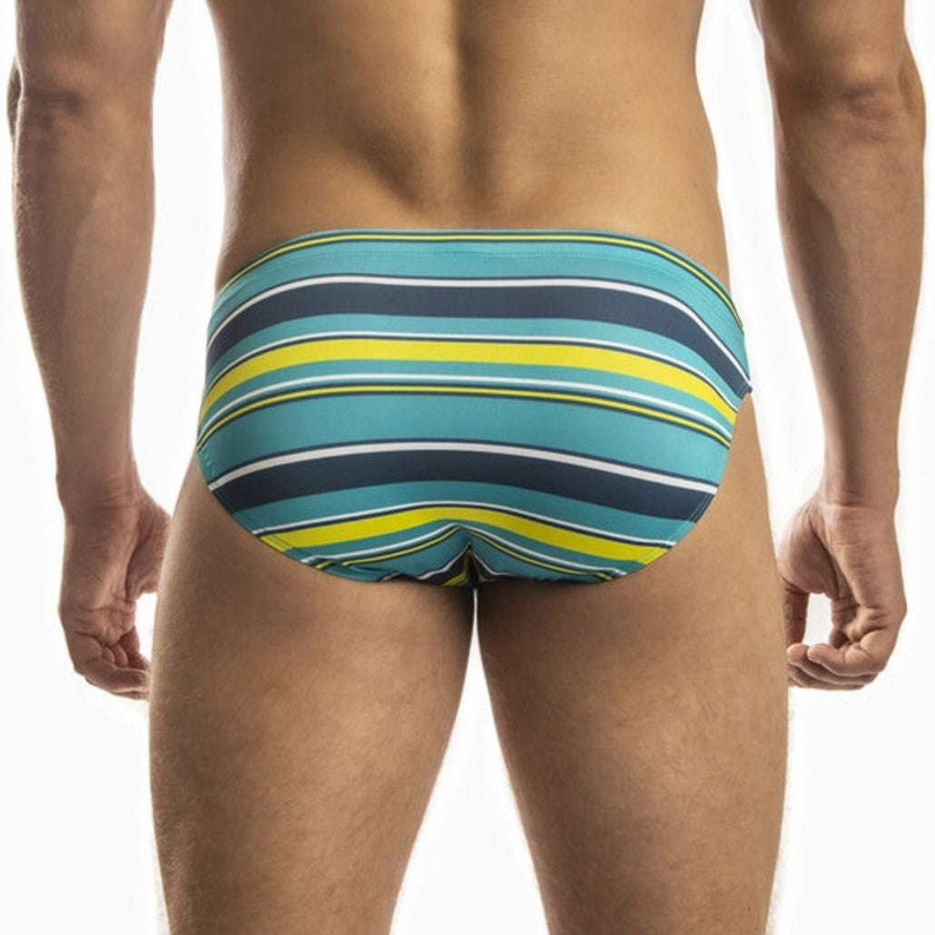 Jack Adams - Multi-Stripe Swim Brief - Lime/Blue